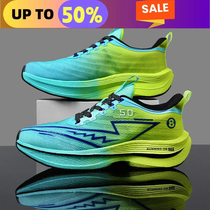 Marathon Sports Mens Running Shoes Air Cushion Breathable Lightweight Womens Comfortabl Athletic Nonskid Sneakers CarbonPlate X3-green QC