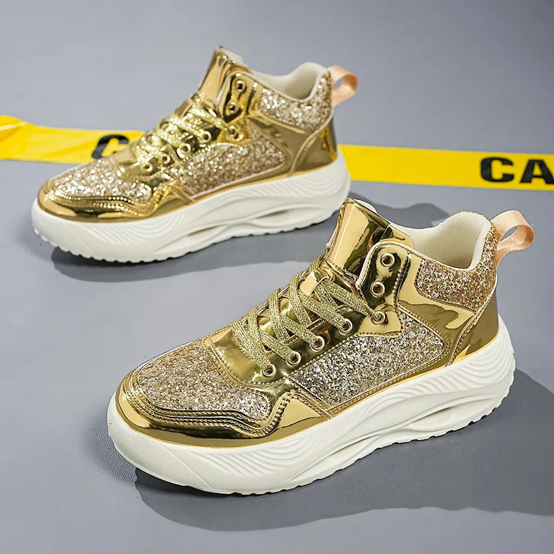Luxury Women Sport Running Shoes Gold Mens Athletic Training Walking Sneakers Comfortable Light Couple Daily Sports Shoes