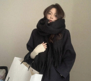 Scarf Winter Thicken Thermal Solid Color Mohair Shawl Small Version Mohair Black