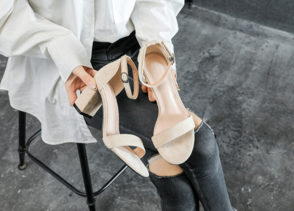 Chunky Heel Ankle-strap Plus Size Plus-sized Women's Shoes Apricot 7cm