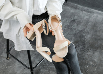 Chunky Heel Ankle-strap Plus Size Plus-sized Women's Shoes Apricot 7cm