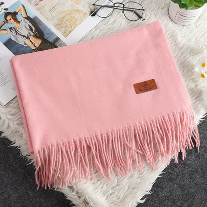 Solid Color Cashmere-like Bristle Scarf Ladies Tassel Warm Gift Baby Pink 200x70cm