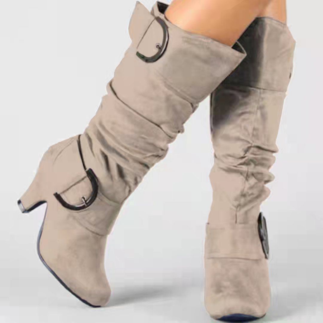 Fashion Brushed Velvet Spring And Autumn Women's Boots Beige