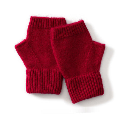 Australia Wool Warm Knitted Flat Flower Fingerless Cashmere Gloves Purplish Red Average Size