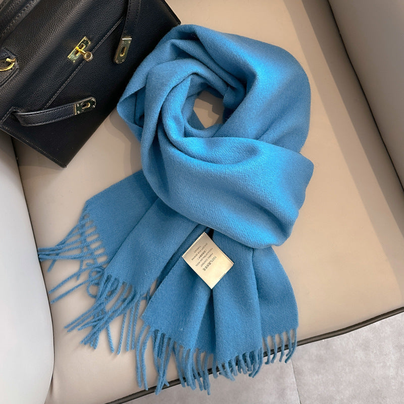 Personality Pure Wool Scarf For Women Sea Salt Blue