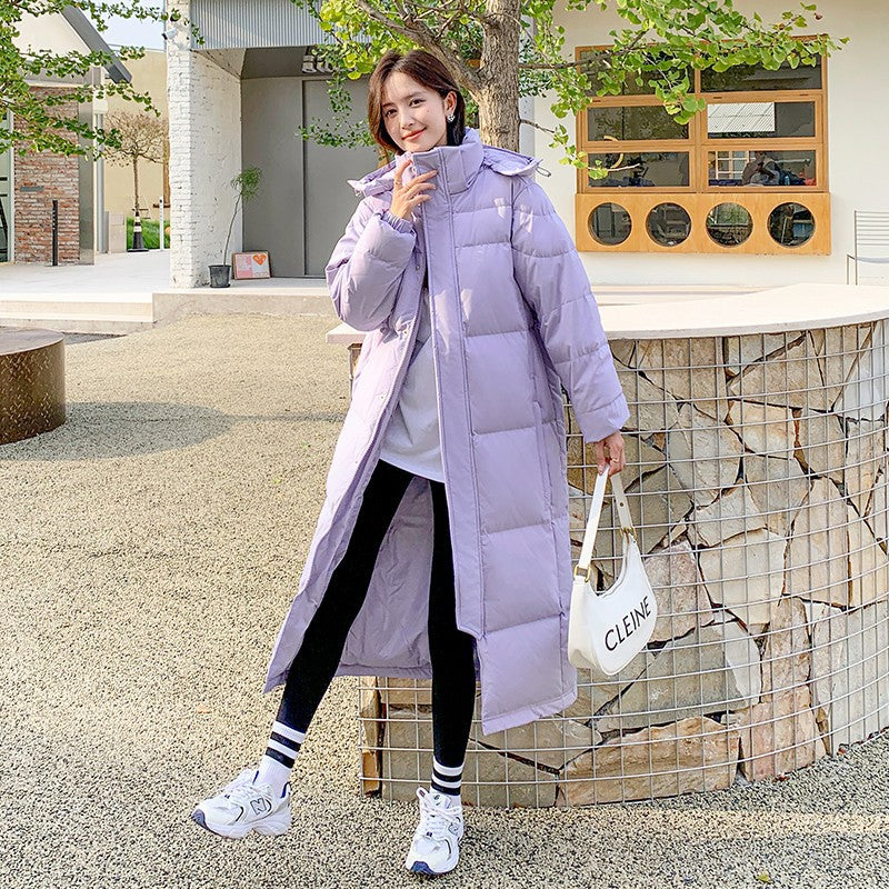 Black Down Coat Long Knee-length Thickened Winter Women Snow Mist Purple