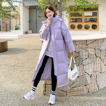 Black Down Coat Long Knee-length Thickened Winter Women Snow Mist Purple