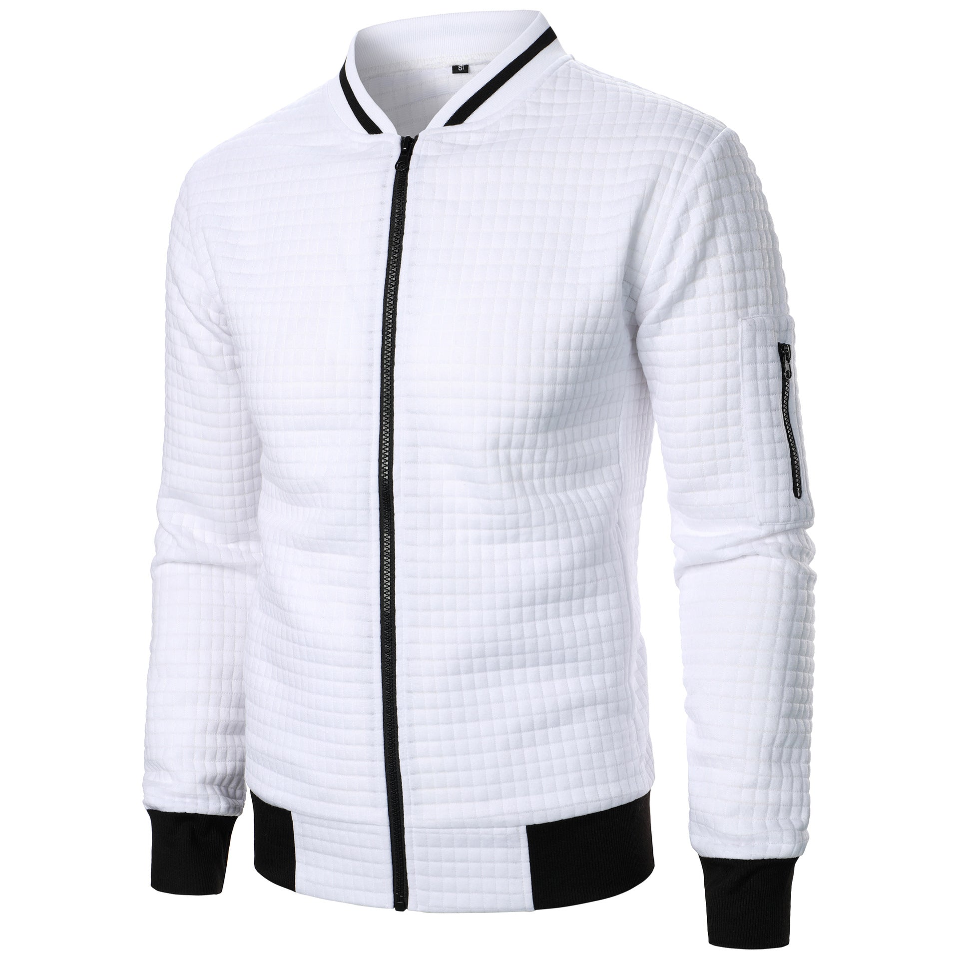 Men's Zip-up Stand Collar Sweatshirt Jacket White