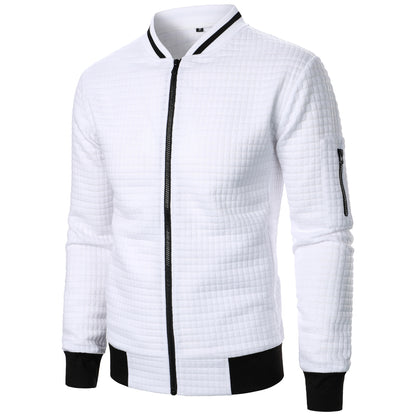 Men's Zip-up Stand Collar Sweatshirt Jacket White
