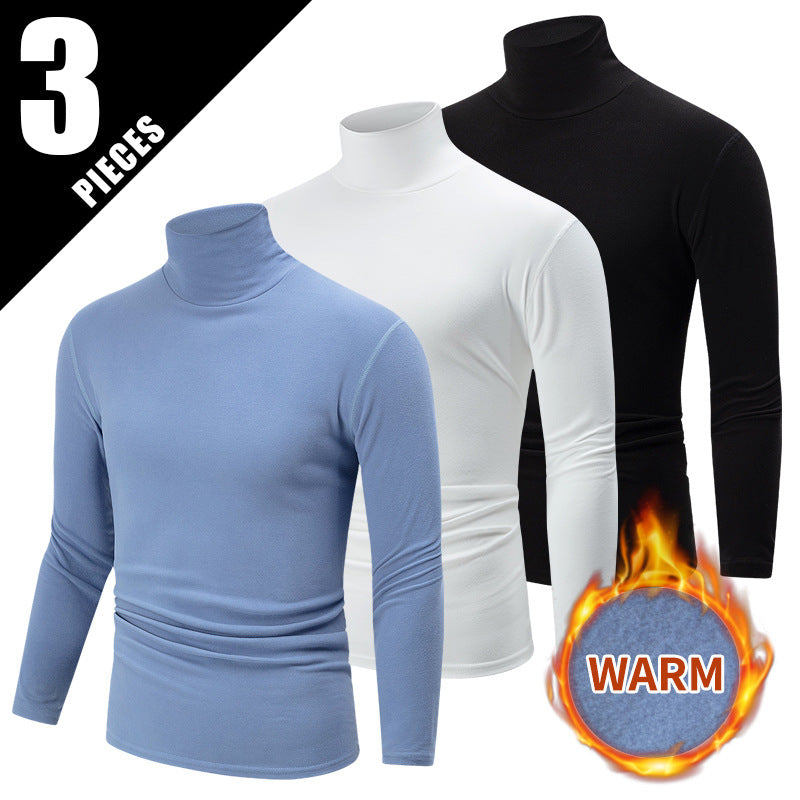 Autumn And Winter Men's Solid Color Versatile High-neck Base Layer Casual Fleece Top Black White Blue