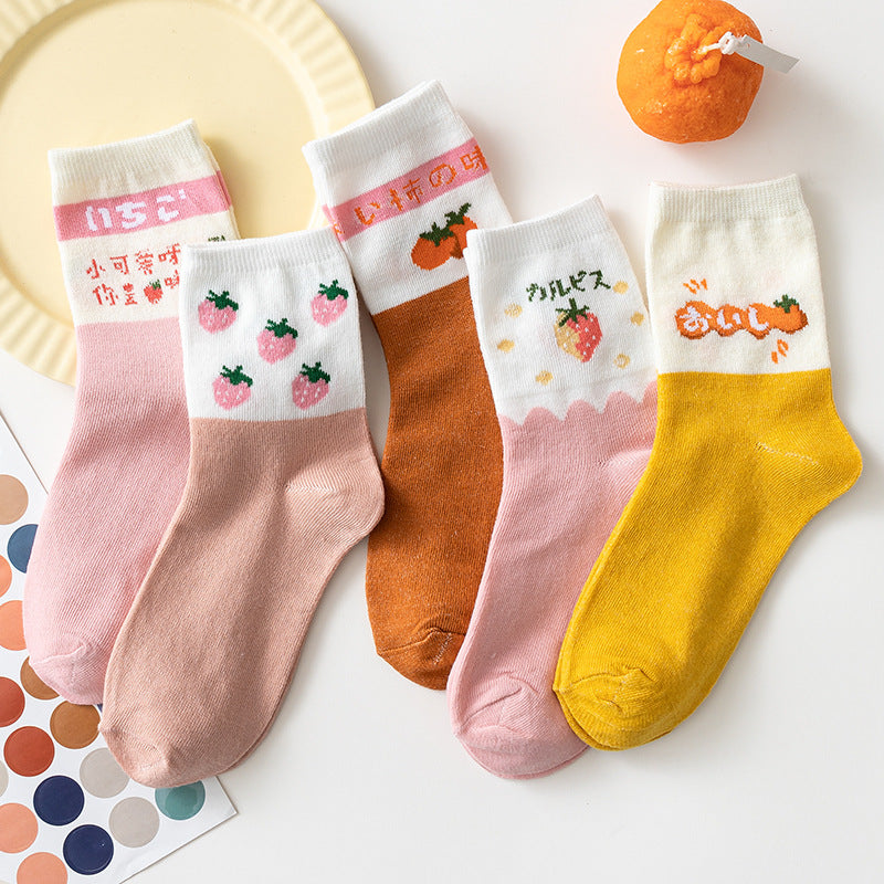 Female Cartoon Fruit Thigh High Socks Persimmon Middle Tube Average Size