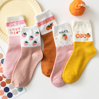 Female Cartoon Fruit Thigh High Socks Persimmon Middle Tube Average Size