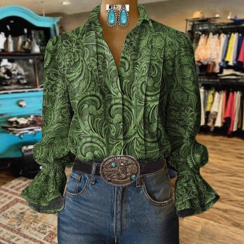 Fashion Casual Retro Formal Women's Shirt Green