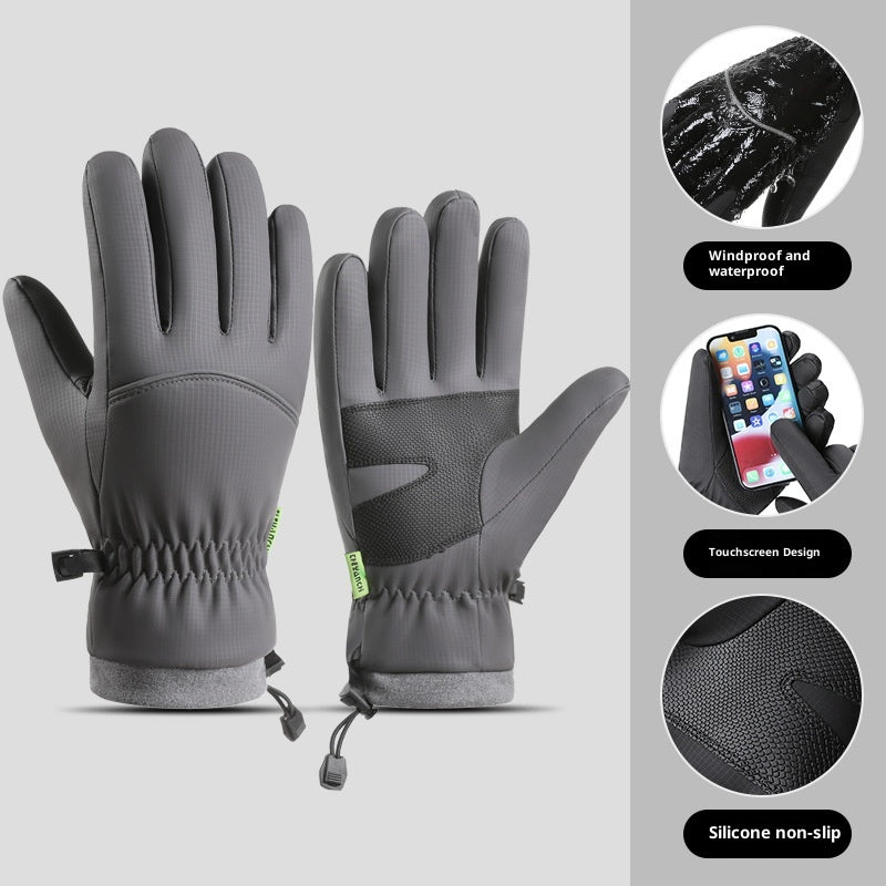 Fleece-lined Thick Waterproof And Cold-resistant Gloves 357 Gray