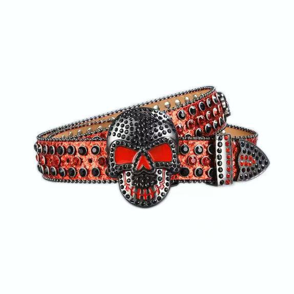 Halloween Subculture Skull Hip Hop Decoration Belt Red