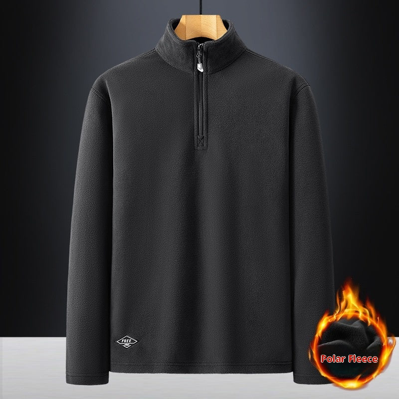 Men's Fleece Hooded Sweatshirt Stand Collar Solid Color Warm Jacket Black