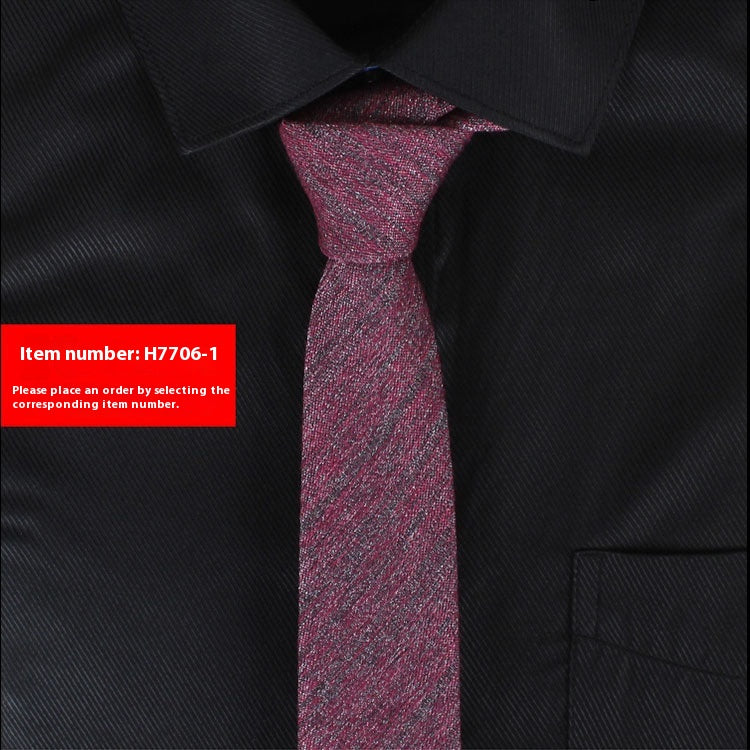 Solid Color Korean Style Narrow Cotton Men's 6cm Formal Wear Business Casual Wedding Tie H7706 1