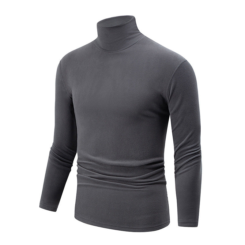Autumn And Winter Men's Solid Color Versatile High-neck Base Layer Casual Fleece Top Gray