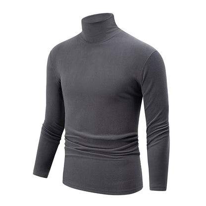 Autumn And Winter Men's Solid Color Versatile High-neck Base Layer Casual Fleece Top Gray