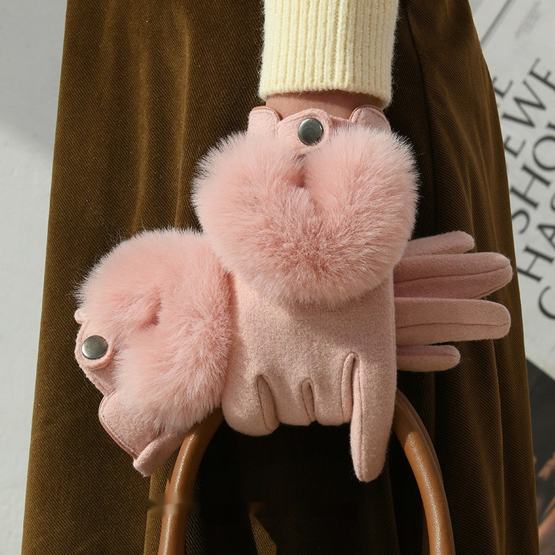 Winter New Cashmere Gloves For Women Gentle Pink Average Size