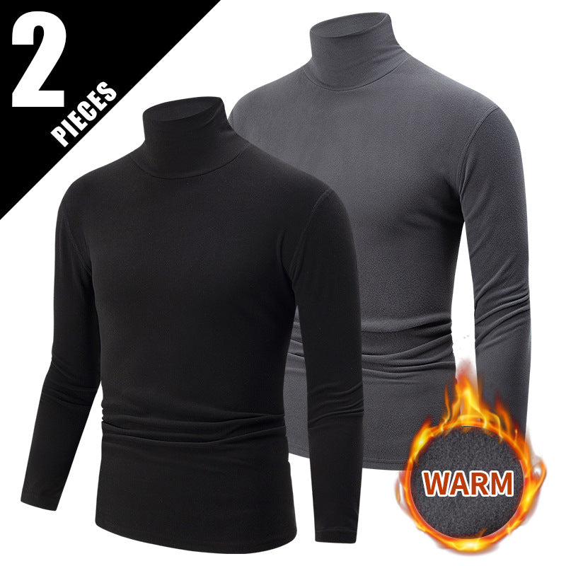 Autumn And Winter Men's Solid Color Versatile High-neck Base Layer Casual Fleece Top Black And Gray