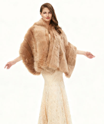 Fashionable And Elegant Dress With A Wool Shawl Light Brown One size