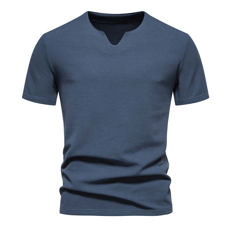 Men's Bubble Cloth V-neck T-shirt Short Sleeve Shirt Blue