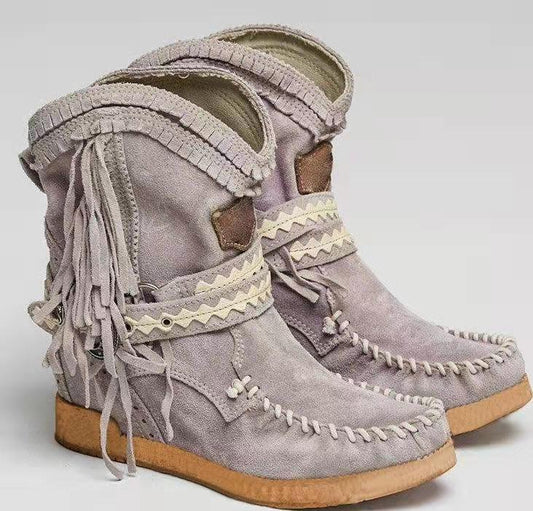 European And American Winter New Tassel Short Women's Boots Gray