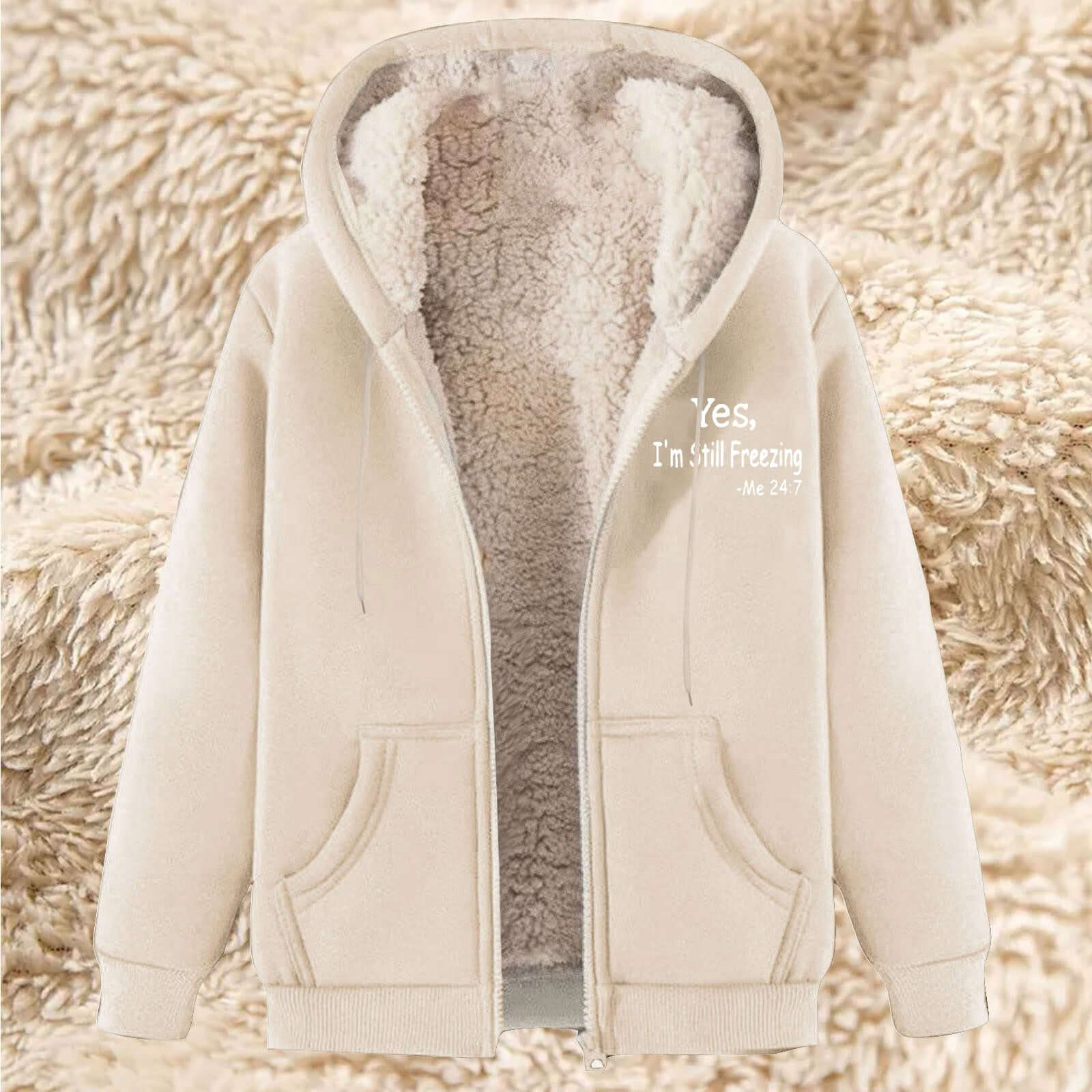 Men's Fleece-lined Hoodie With Thickened Lamb Wool For Winter 22 Apricot