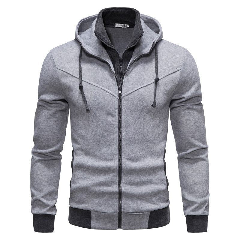 Sports Leisure Color-block Hooded Jacket Light Gray