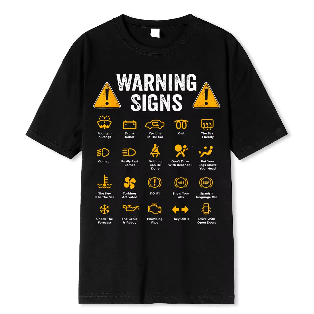 Funny Driving Warning Signs 101 Auto Mechanic Gift Driver T-Shirt Oversized Casual T Shirt Cotton Mens Tops Tees Cotton Clothing Black