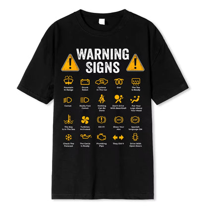 Funny Driving Warning Signs 101 Auto Mechanic Gift Driver T-Shirt Oversized Casual T Shirt Cotton Mens Tops Tees Cotton Clothing Black