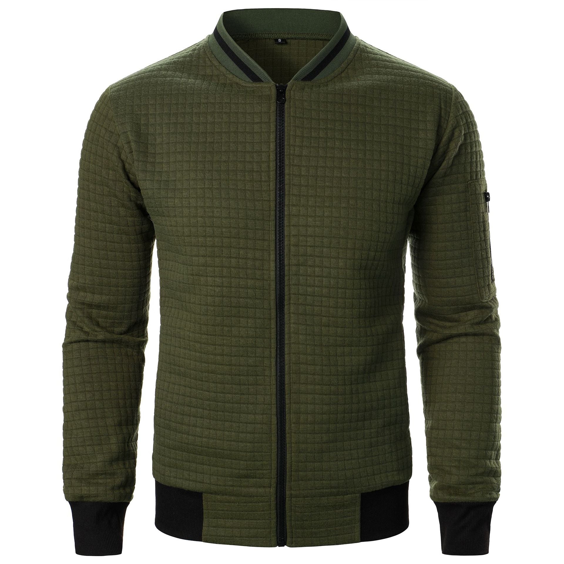Men's Zip-up Stand Collar Sweatshirt Jacket Army Green