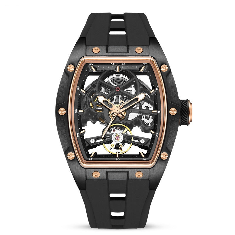 Men's Mechanical Watch Hollow Watch Black Shell Rose Surface