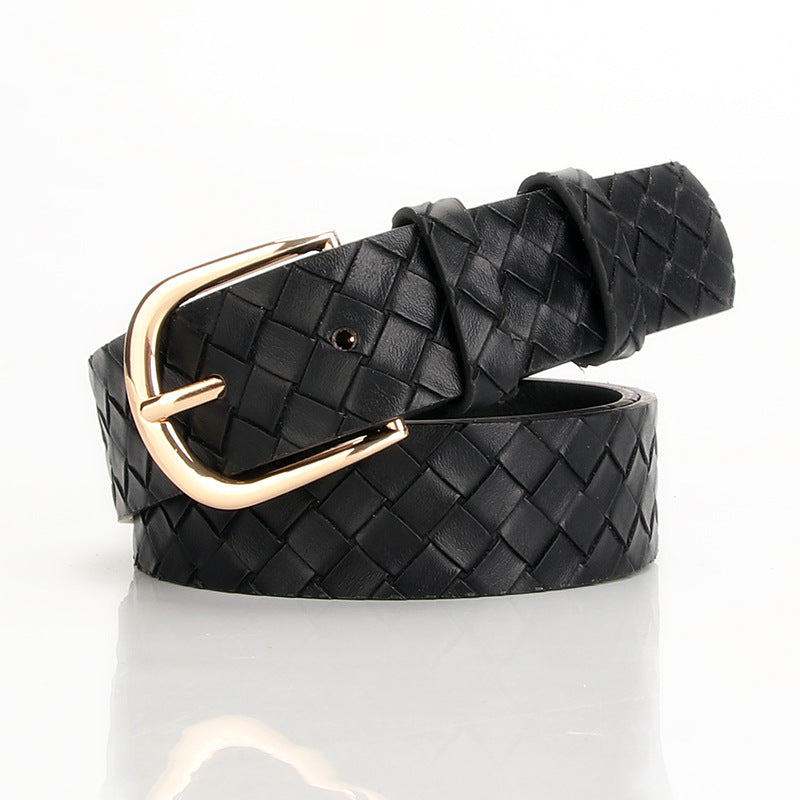 Women's Alloy Pin Buckle Belt Trendy Wild Belt Personality Imitation Weaving Black 106cm To 109cm