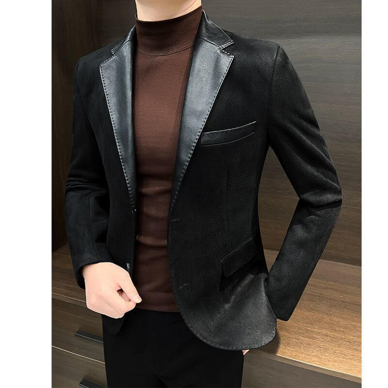 Fashion Casual Men's Patchwork Jacket Black