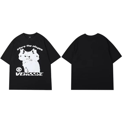 2025 New Streetwear Tshirt Hydra Cat Graphic T Shirt Men Cotton T-Shirt Hip Hop Loose Tops Tees Summer Short Sleeve Black White A55Xd2913 Black