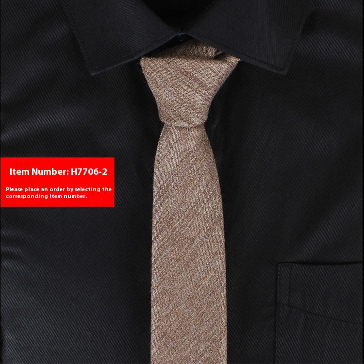 Solid Color Korean Style Narrow Cotton Men's 6cm Formal Wear Business Casual Wedding Tie H7706 2