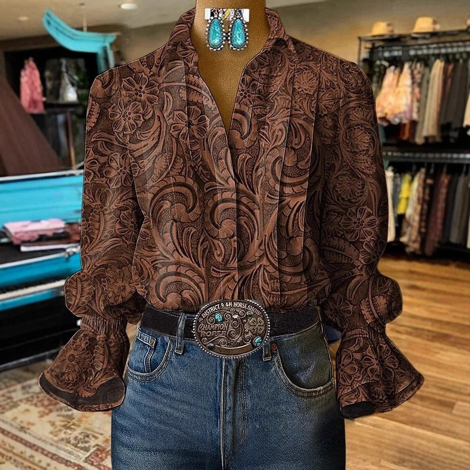 Fashion Casual Retro Formal Women's Shirt Brown