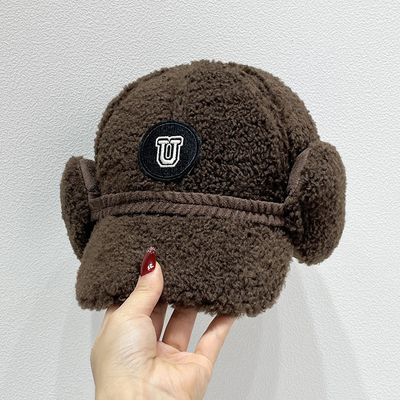 Versatile Letters Lamb Wool Baseball Cap For Women Brown 54to59cm Adjustable
