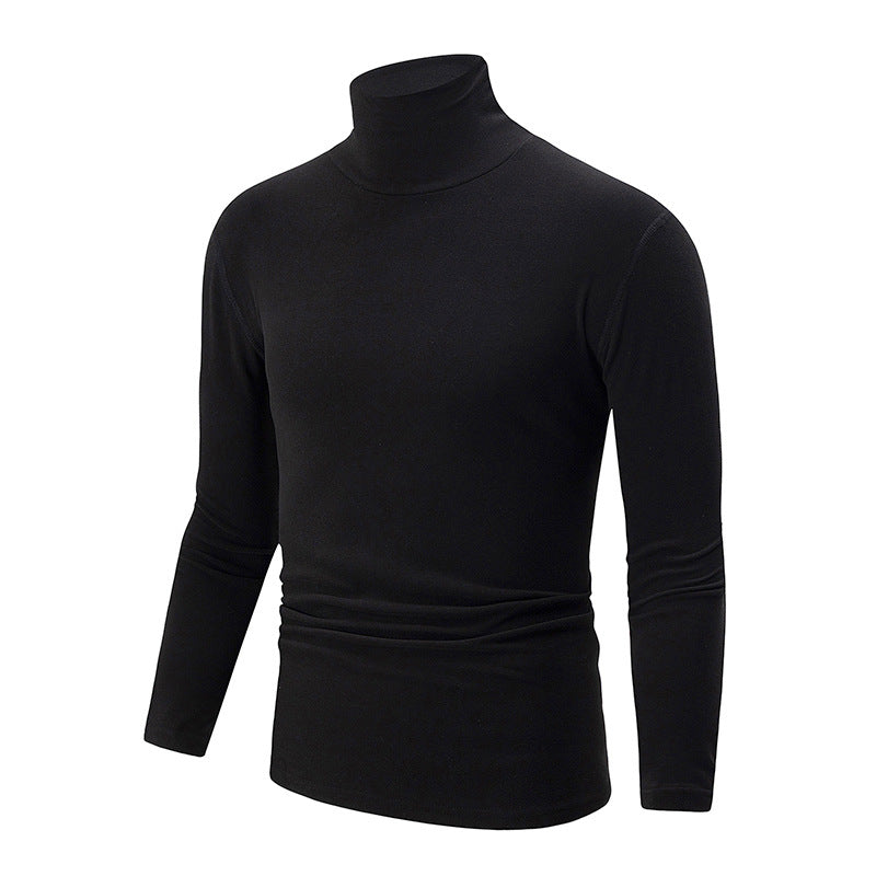 Autumn And Winter Men's Solid Color Versatile High-neck Base Layer Casual Fleece Top Black