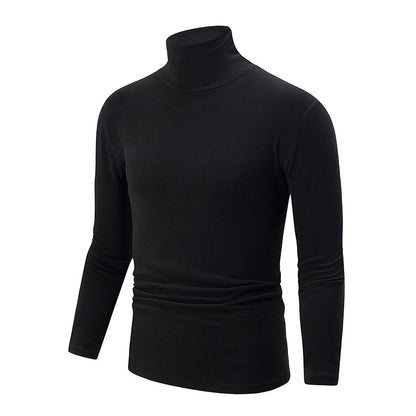 Autumn And Winter Men's Solid Color Versatile High-neck Base Layer Casual Fleece Top Black