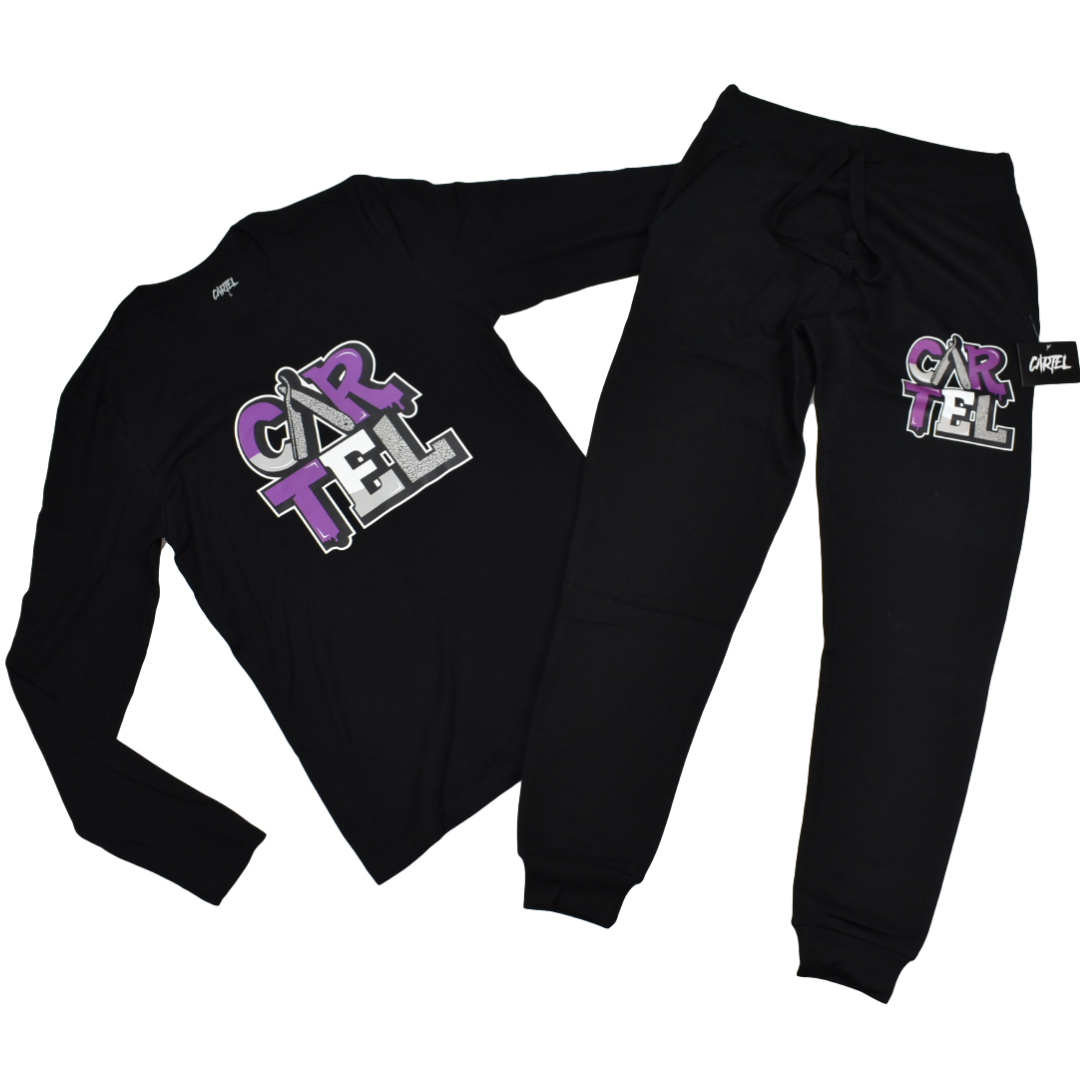 Ensemble de Joggeurs en Fausse Peau et T-Shirt à Manches Longues CARTEL
