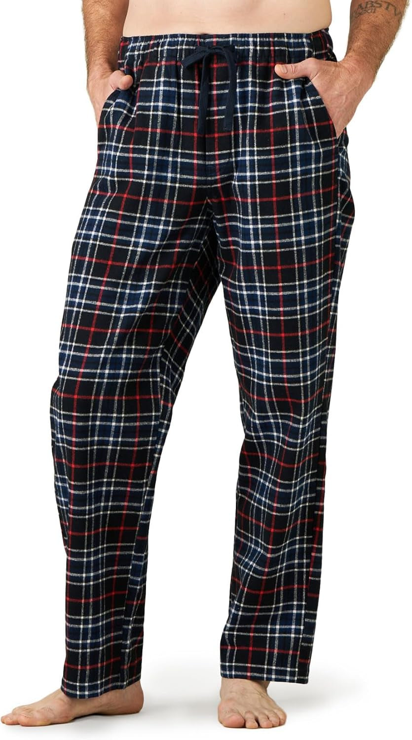 Men'S Pajama Pants Cotton Flannel Plaid Lounge Fleece Warm Sleepwear Pants PJ Bottoms Drawstring and Pockets M39/M128 (Flannel) Navy Blue And Red Plaid Cotton Flannel Large
