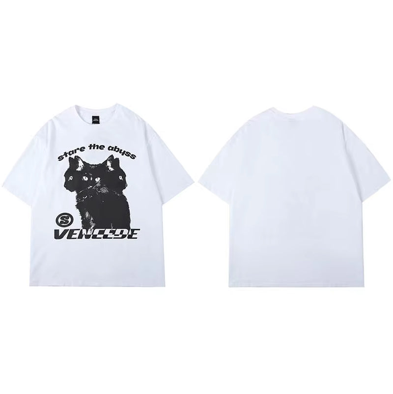 2025 New Streetwear Tshirt Hydra Cat Graphic T Shirt Men Cotton T-Shirt Hip Hop Loose Tops Tees Summer Short Sleeve Black White A55Xd2913 White