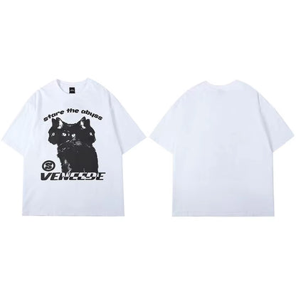 2025 New Streetwear Tshirt Hydra Cat Graphic T Shirt Men Cotton T-Shirt Hip Hop Loose Tops Tees Summer Short Sleeve Black White A55Xd2913 White
