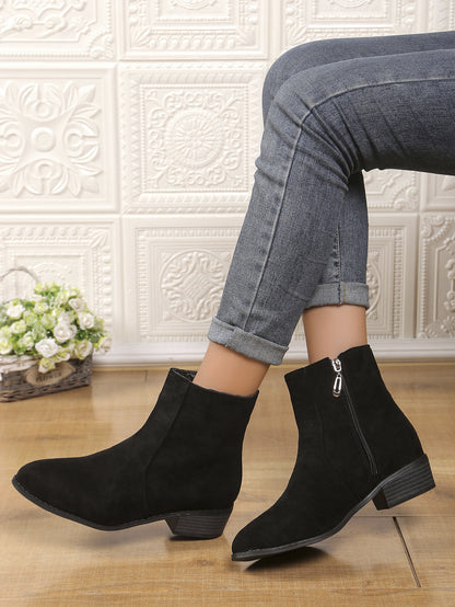 Suede Dr Martens Chunky Heel Short Women's Boots Black