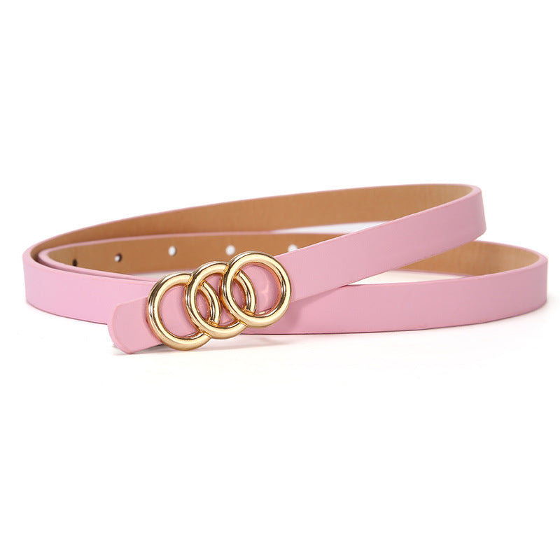 Women's Belt White Three-circle Simple All-matching Jeans Pink