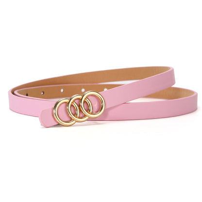 Women's Belt White Three-circle Simple All-matching Jeans Pink