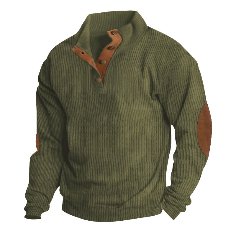 Casual Stand-Collar Long Sleeve Pullover Sweatshirt for Men Fashion Solid Color Striped Design Loose Tops Army Green